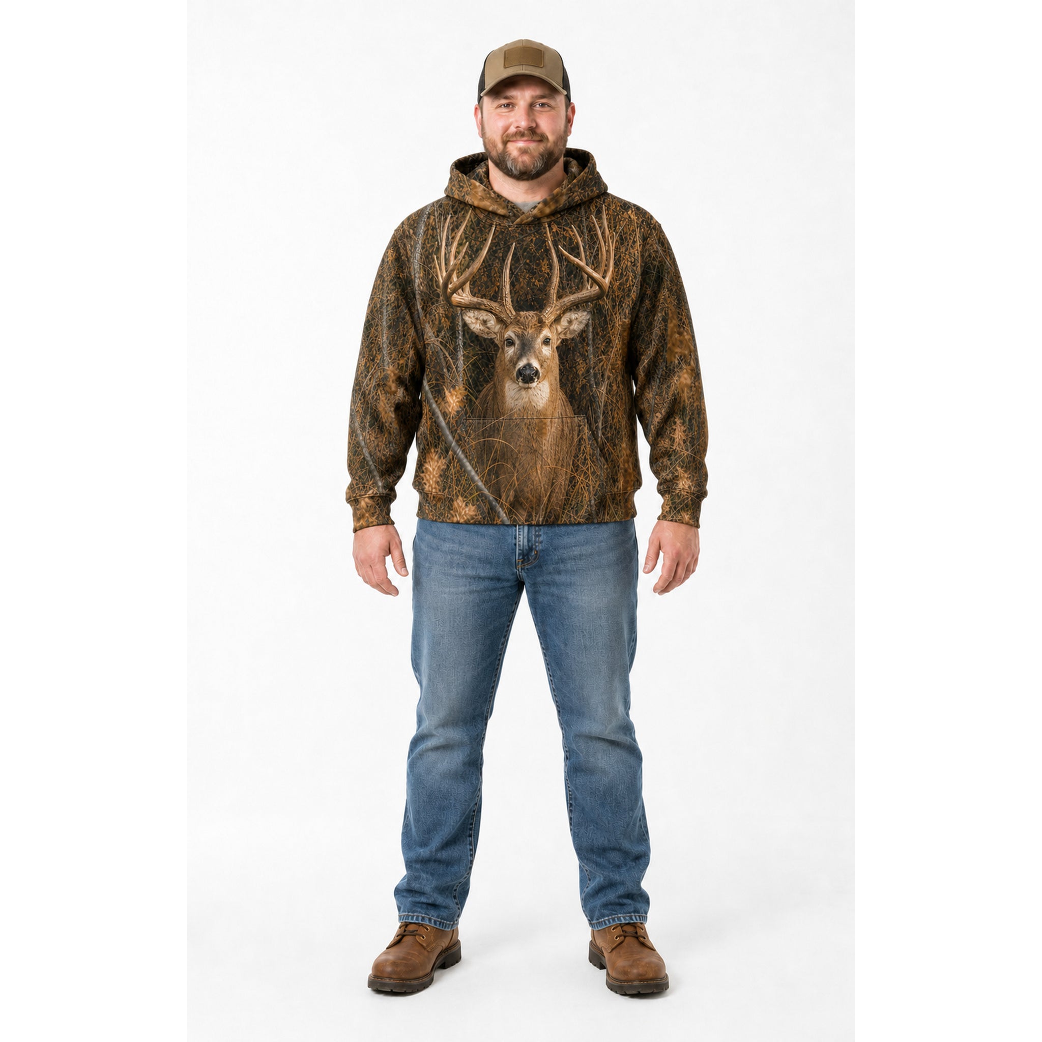 Fitted 3D Deer Print Hooded Sweatshirt