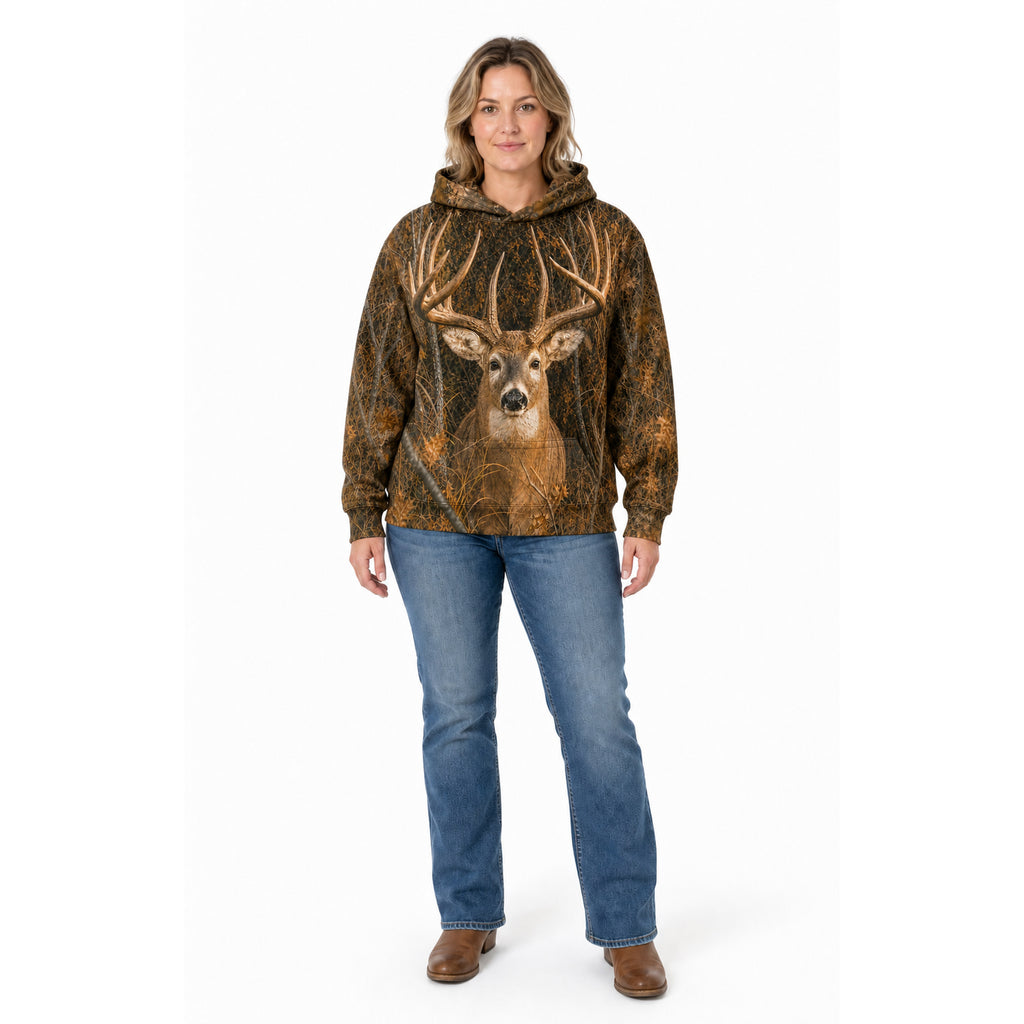 Fitted 3D Deer Print Hooded Sweatshirt