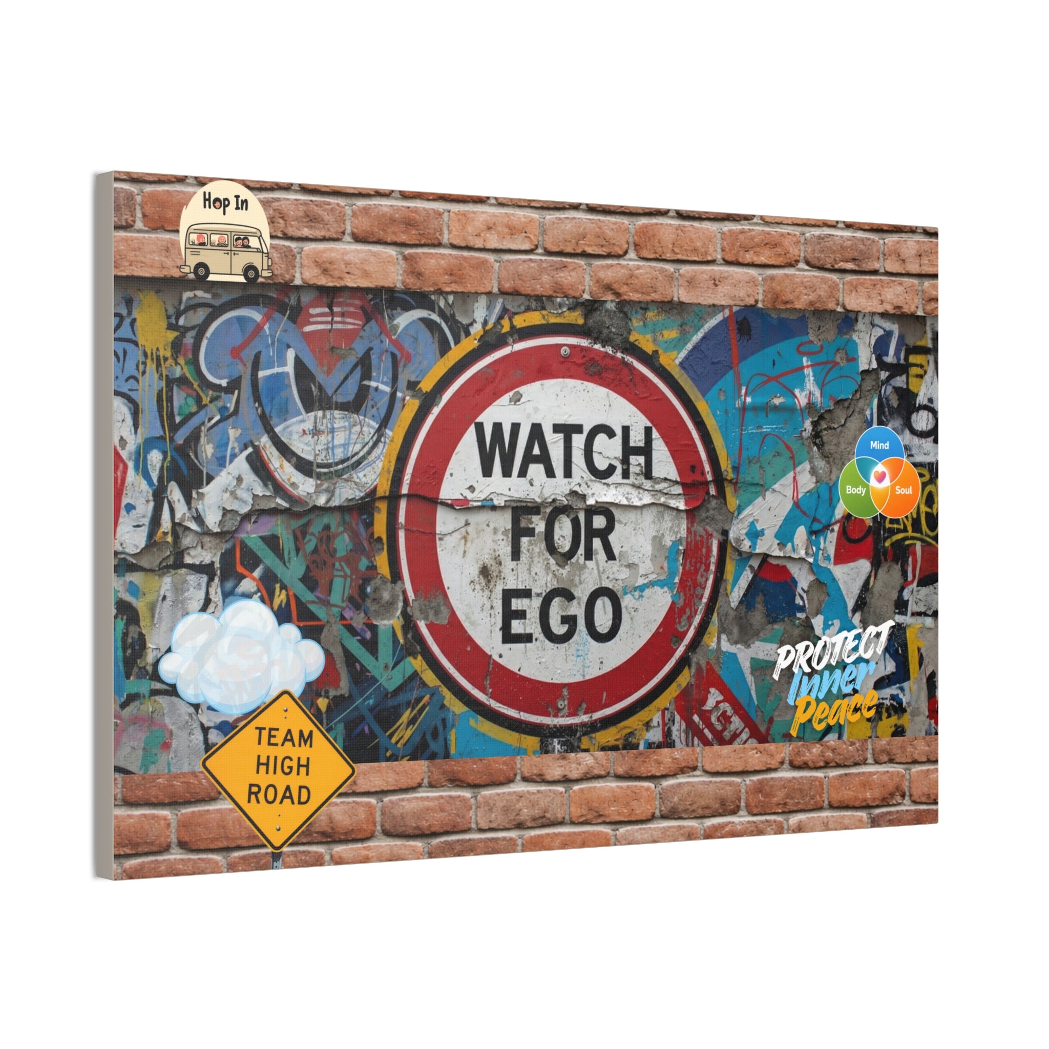 Graffiti Street Art Canvas — "Watch For Ego" Inspirational Wall Art