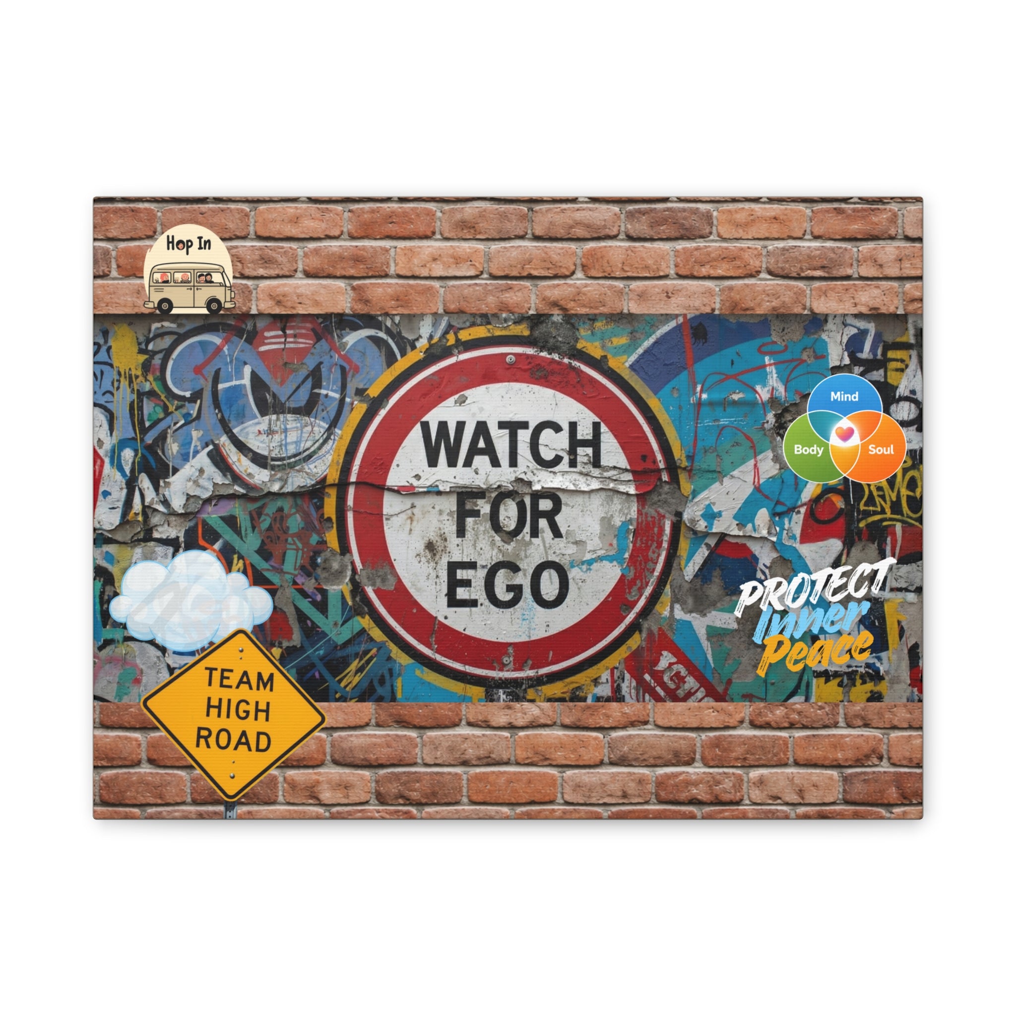 Graffiti Street Art Canvas — "Watch For Ego" Inspirational Wall Art
