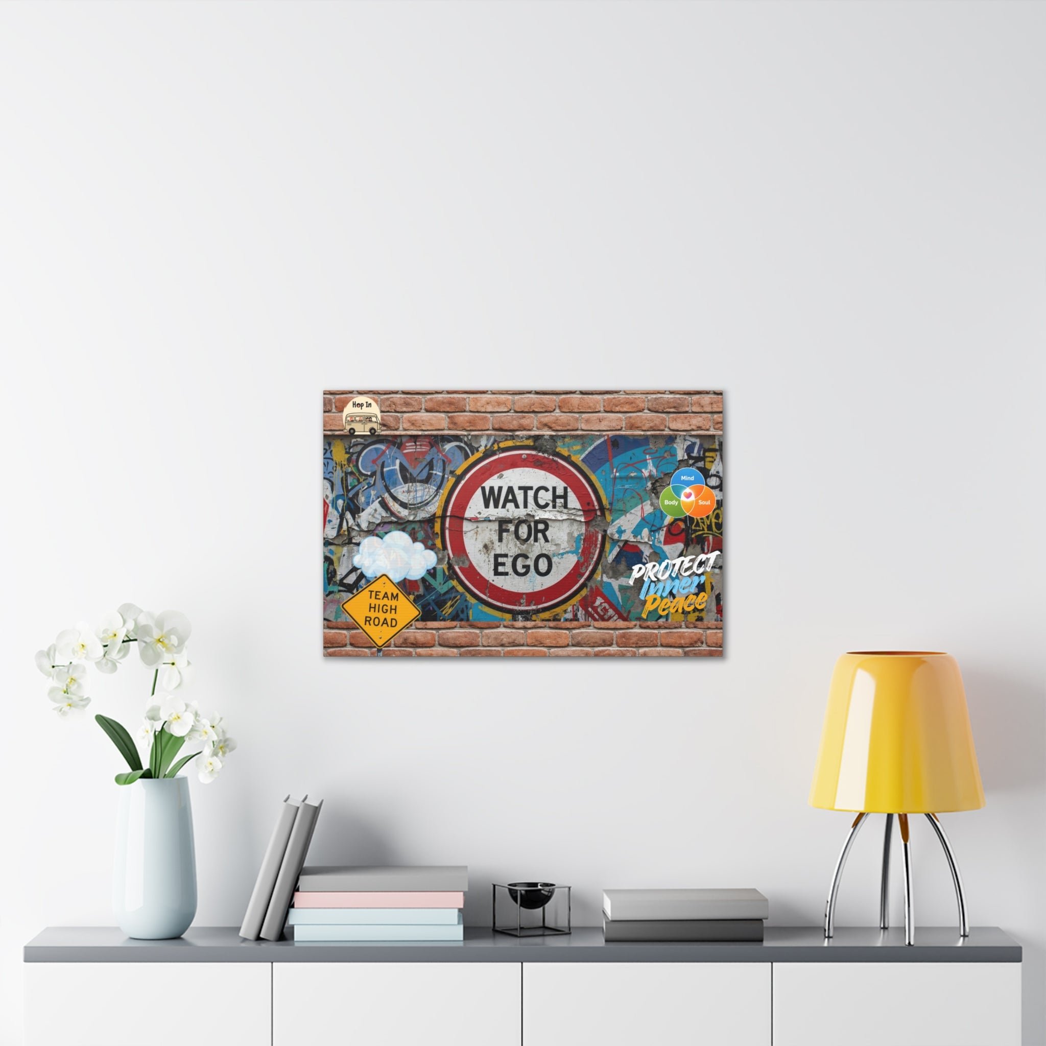 Graffiti Street Art Canvas — "Watch For Ego" Inspirational Wall Art