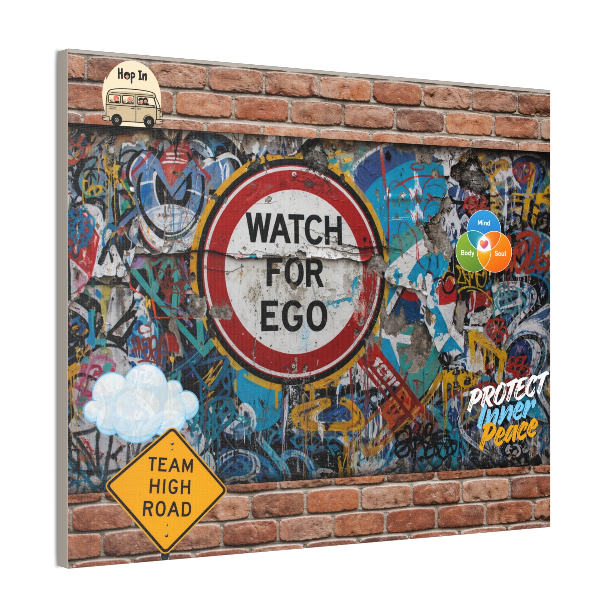 Graffiti Street Art Canvas — "Watch For Ego" Inspirational Wall Art