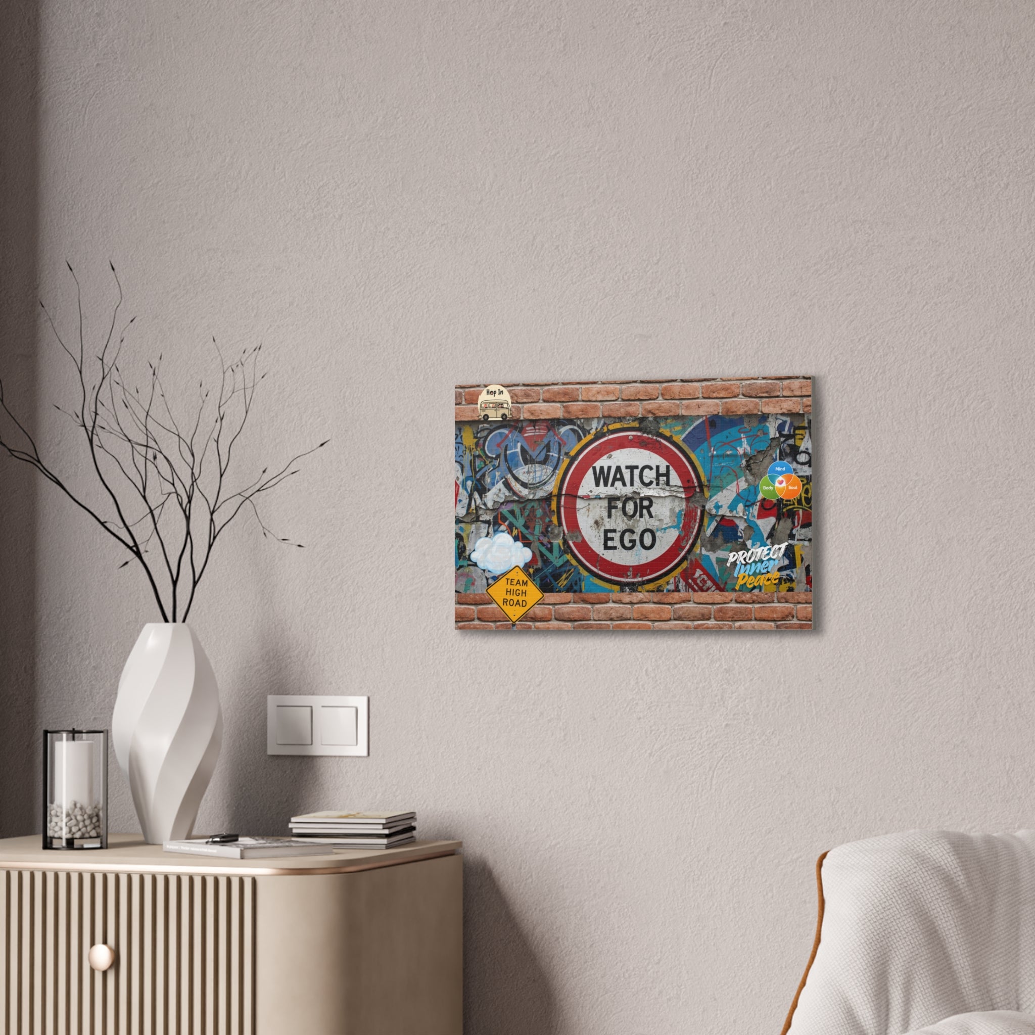 Graffiti Street Art Canvas — "Watch For Ego" Inspirational Wall Art