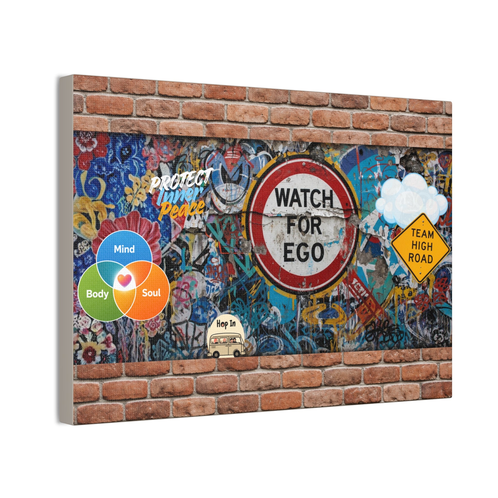 Graffiti Street Art Canvas — "Watch For Ego" Inspirational Wall Art