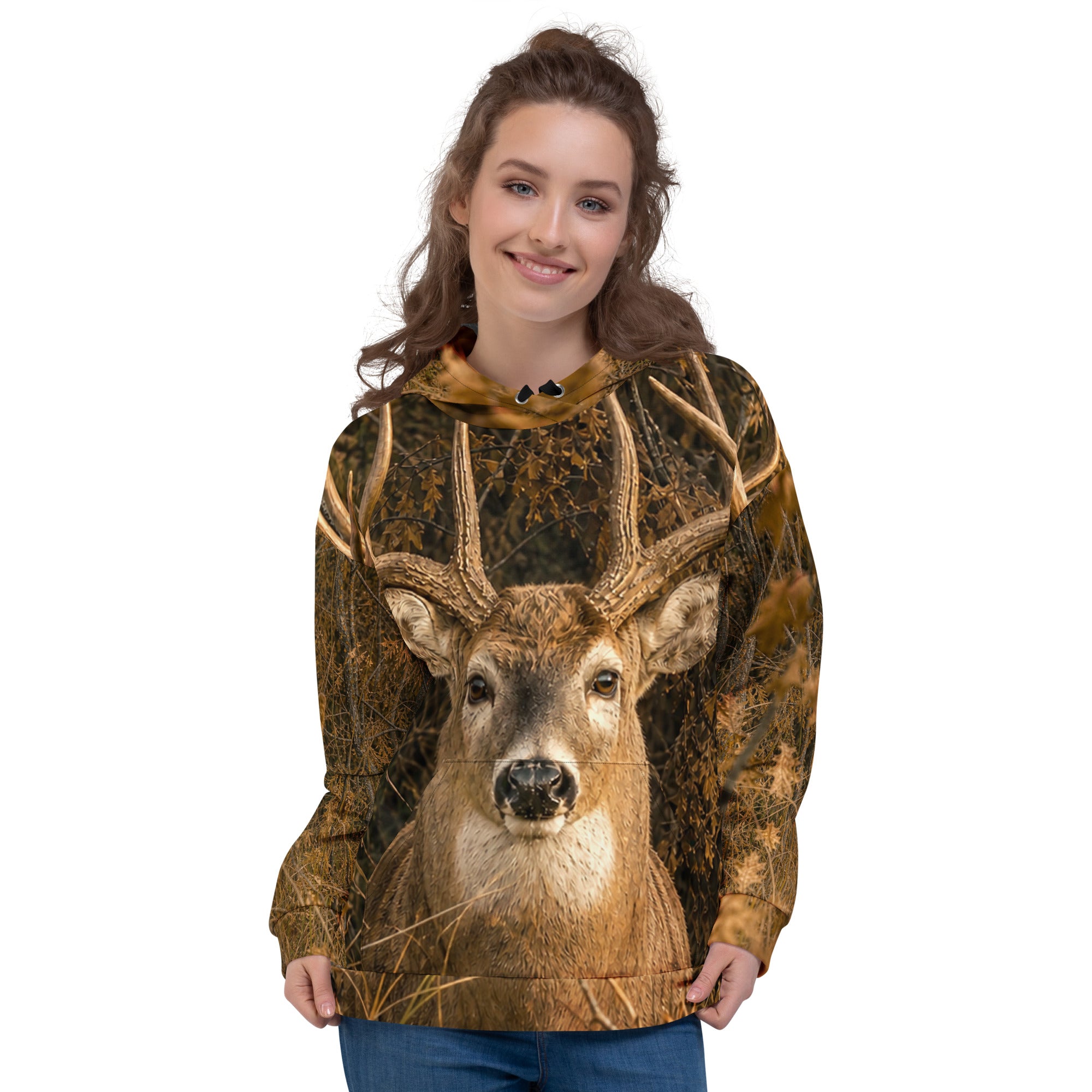 Fitted 3D Deer Print Hooded Sweatshirt